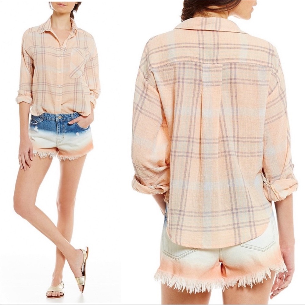 Free people plaid pink shirt size small